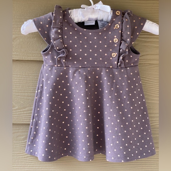 Tahari Girls Gray Gold Polka Dot Dress Size 3T - Picture 2 of 12